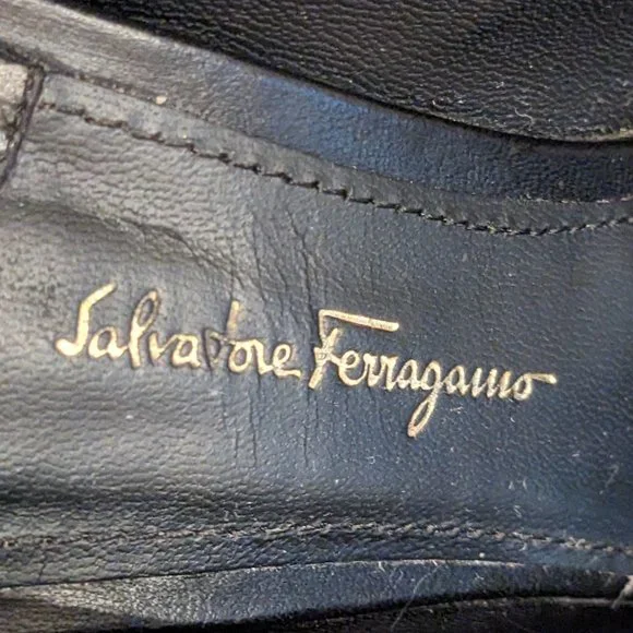 Salvatore Ferragamo Pointed Toe Pump Black Size 7C Bow Embellished Made In Italy - Picture 8 of 12